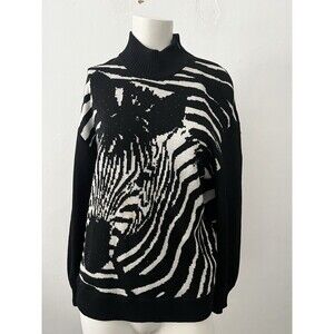 Vtg St John Marie Zebra Sweater SP Zip Neck Artsy Eclectic Avante Garde w/stain